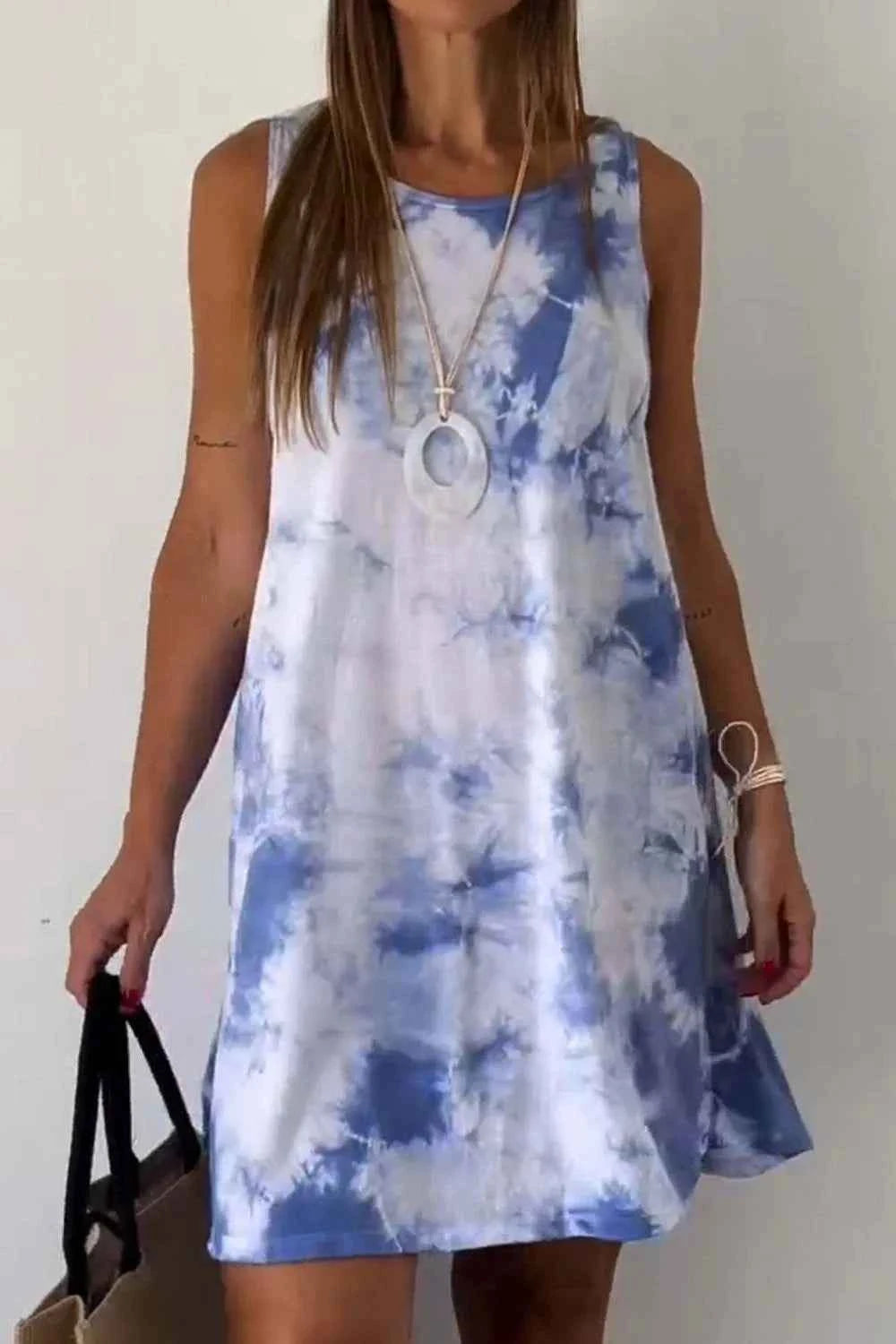 Full Size Tie-Dye Sleeveless Mini Tank Dress Plus Size Dusty Blue