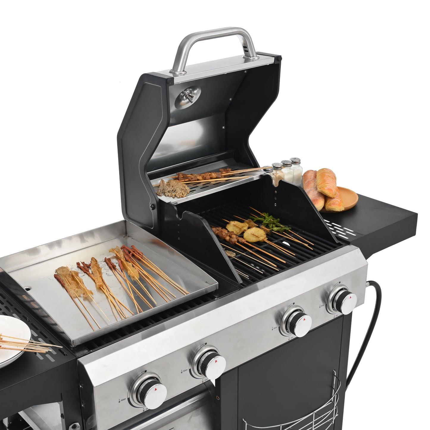 Multi Function Burner Gas Grill Barbecue Frying Pizza Covered Combination