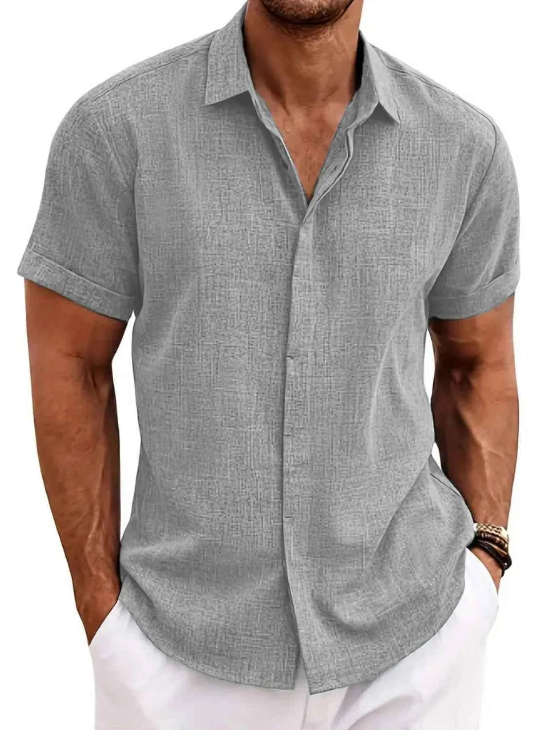 Men's Full Size Collared Neck Short Sleeve Shirt Plus Size Gray