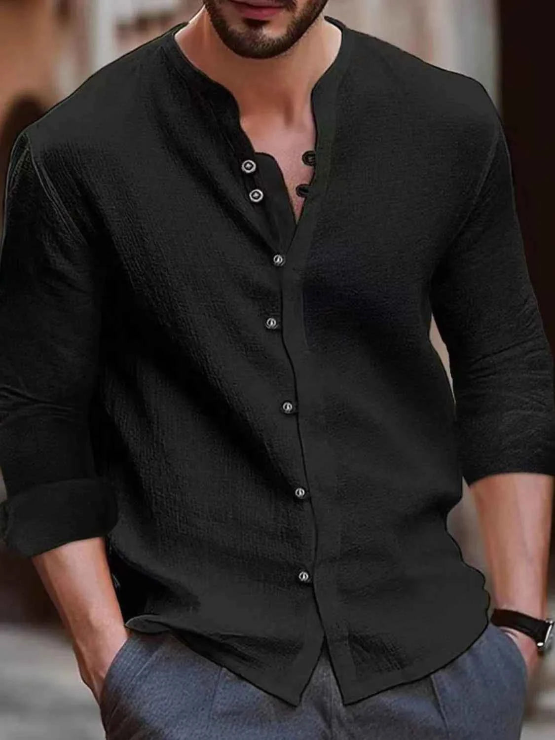 Men's Full Size Button Up Long Sleeve Shirt Plus Size Black