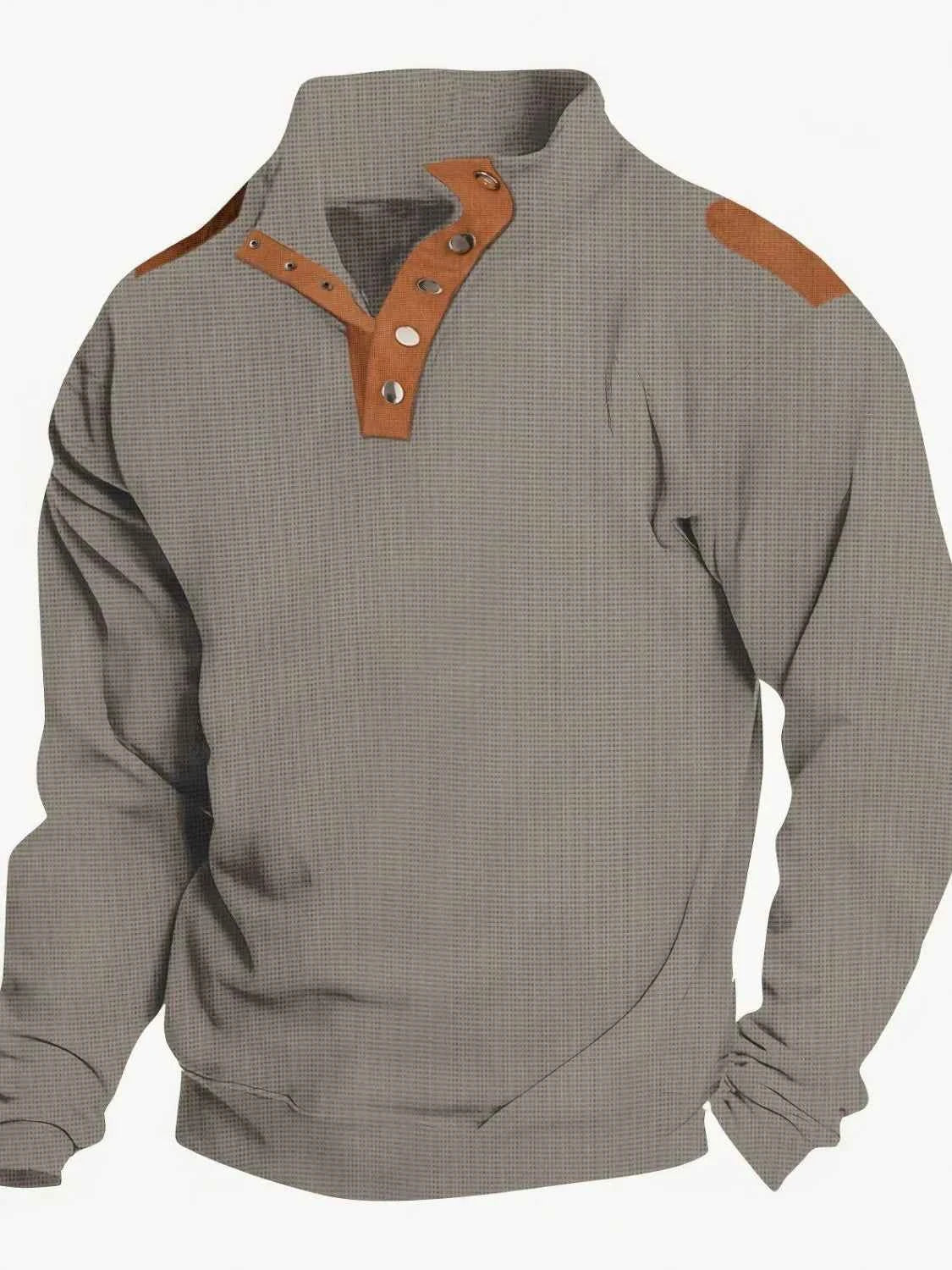 Men's Full Size Quarter Snap Long Sleeve Top Plus Size Gray