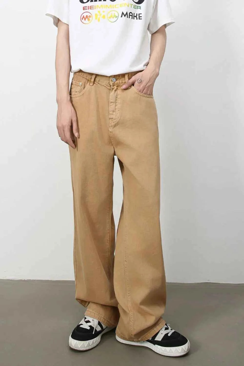 Signature Men's Mid Rise Baggy Jeans Khaki S