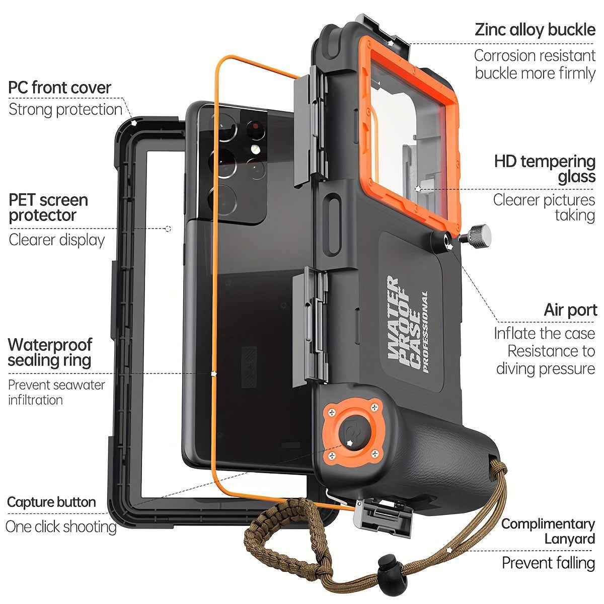 Up to 6.9 inches Waterproof Diving Case for Phones - Perfect for Swimming and Snorkeling - Compatible with iPhone 15, 14, 13, 12, 11, Pro Max, Plus, Samsung Galaxy Ultra and More - Protective Plastic Material