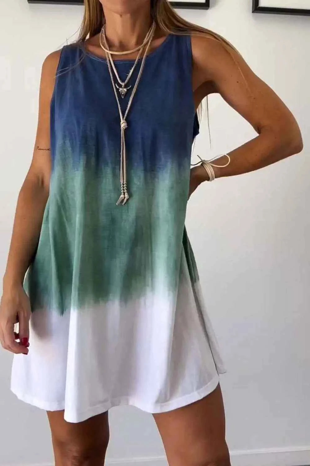 Full Size Tie-Dye Sleeveless Mini Tank Dress Plus Size