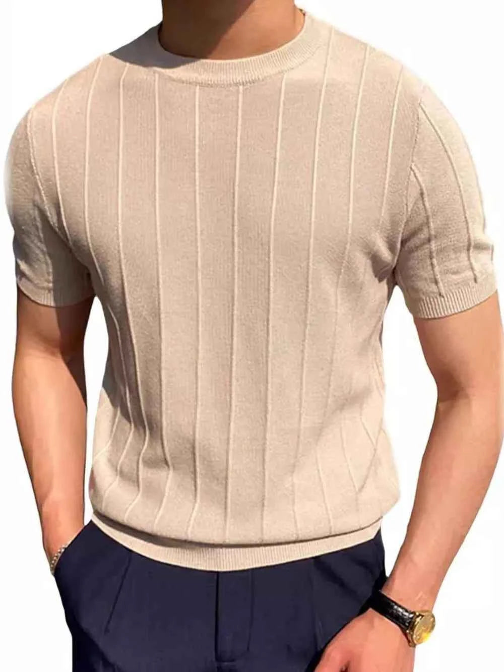 Men's Full Size Round Neck Short Sleeve T-Shirt Plus Size Tan