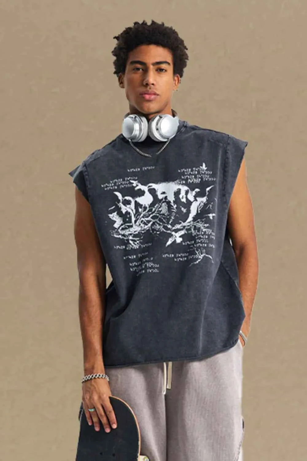 Premium Elite Men's Round Neck Graphic Tank Black M