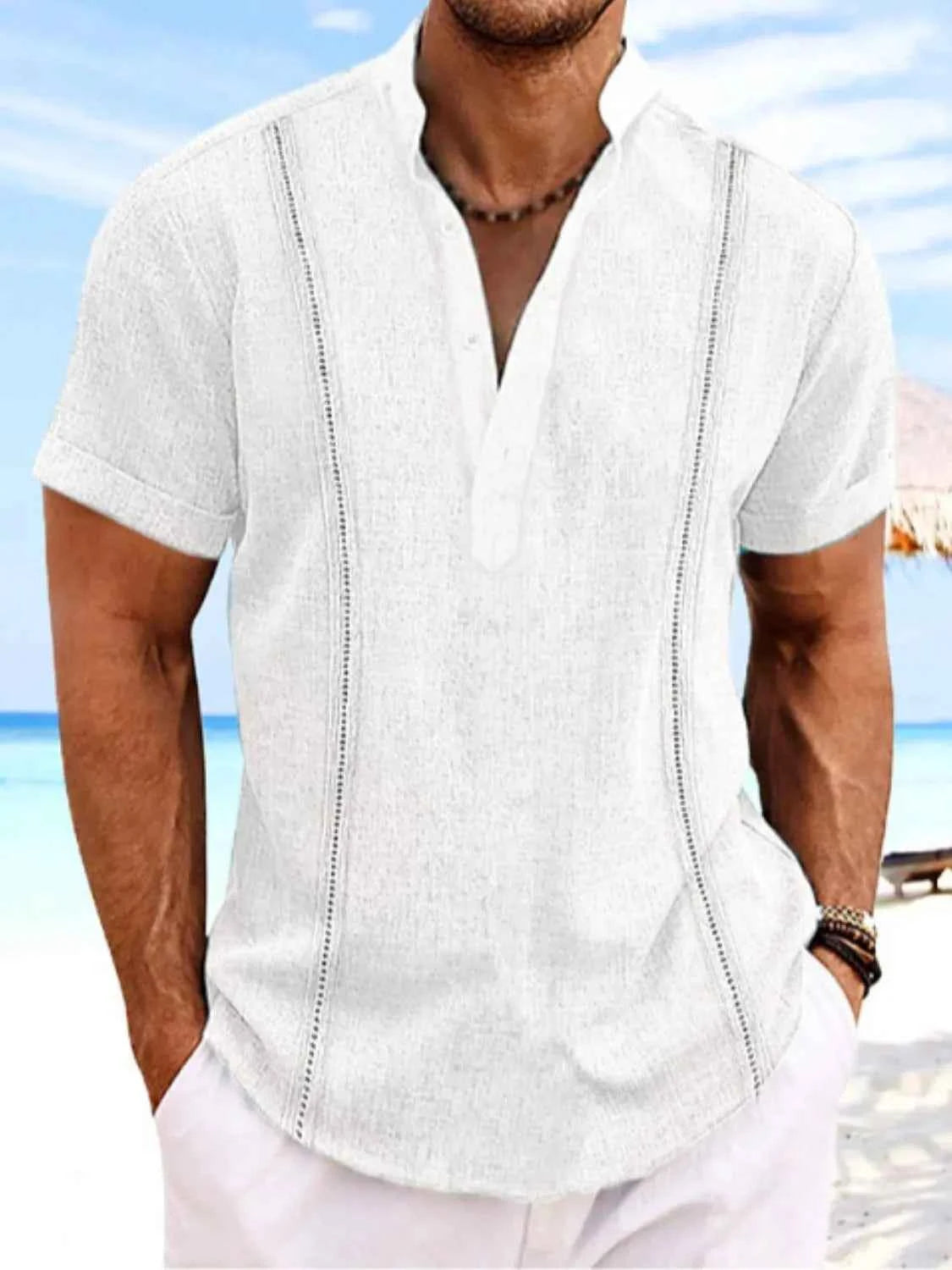 Men's Full Size Button Detail Short Sleeve Shirt Plus Size White