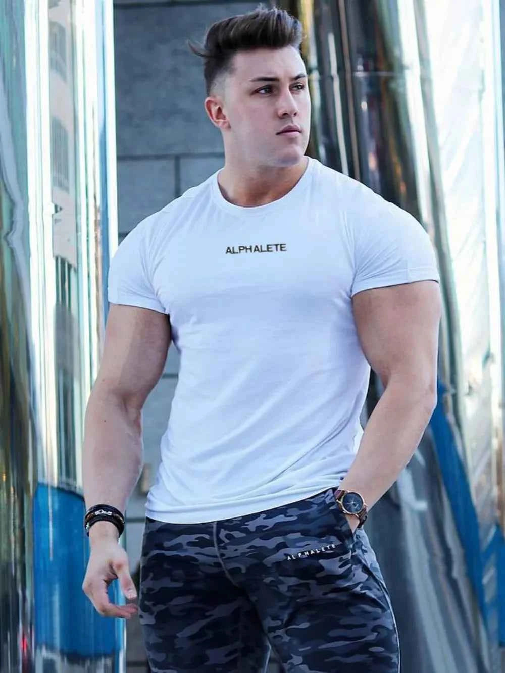 Men's Plus Size Letter Round Neck Short Sleeve T-Shirt White