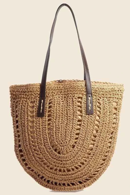 Fame Straw Braided Rounded Tote Bag KA One Size