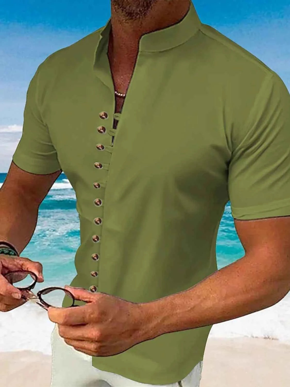 Men's Full Size Button Up Short Sleeve Shirt Plus Size Moss