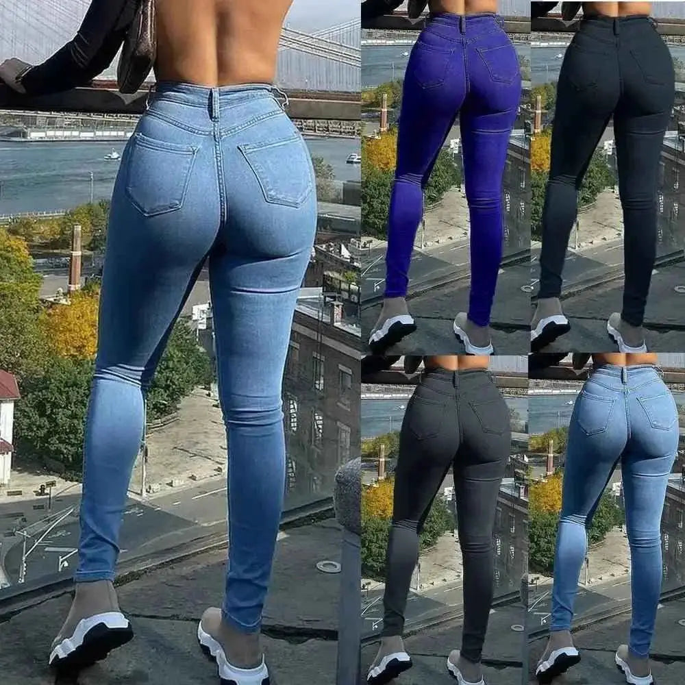 2023 New Stretch Skinny Denim Women’s Jeans Mid Waist Pants Blue Retro Washed Elastic Slim Pencil Trousers