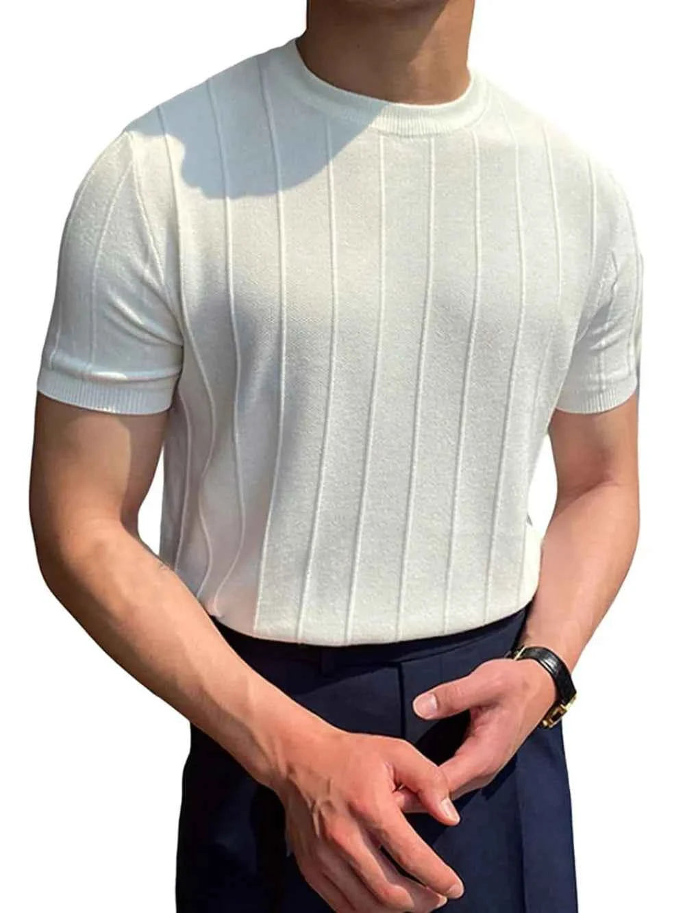 Men's Full Size Round Neck Short Sleeve T-Shirt Plus Size Ivory