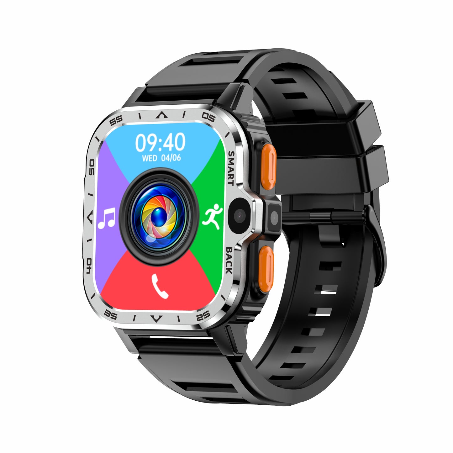 UltraLux 4G Smart Watch - Dual HD Cameras & Health Monitoring Silver black strap