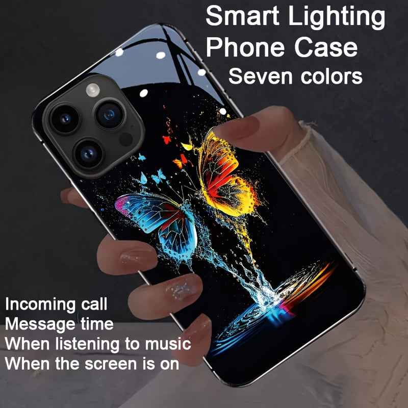 Double Butterfly Flying Colorful Intelligent Voice Control Luminous Mobile Phone Case Suitable for Samsung S24 Ultra/S22/S23 Plus/ip15promax/ip14promax/ip13promax/ip12promax Intelligent Luminous Voice Control Mobile Phone Cas