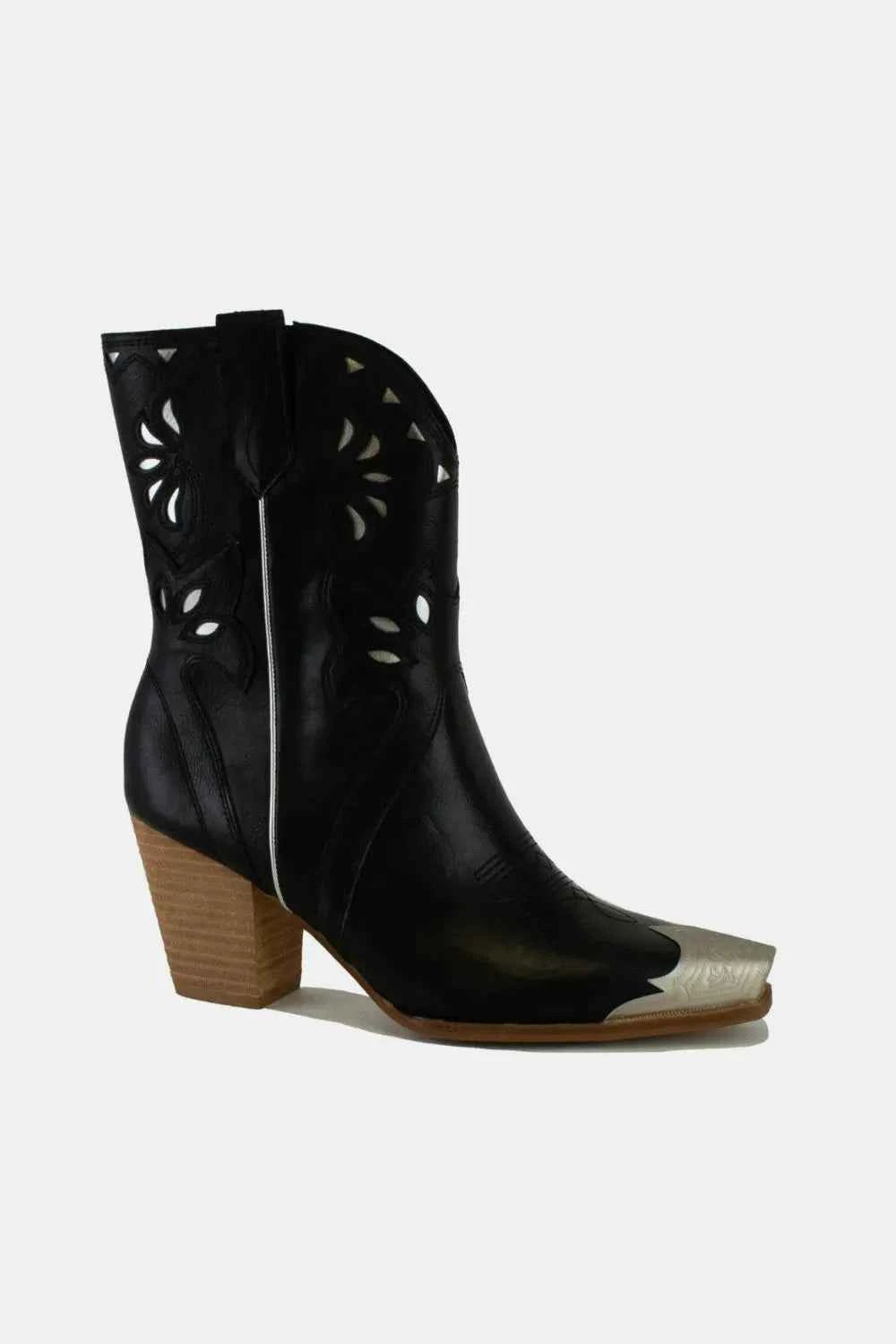 Premium Elite Beast Fashion Cut-Out Floral Embroidery Boots Black 5.5