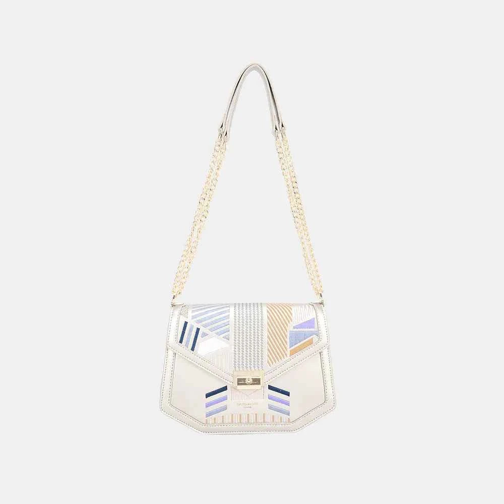 David Jones Geometric Print Crossbody Bag Silver One Size