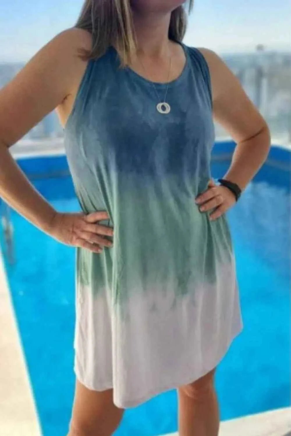Full Size Tie-Dye Sleeveless Mini Tank Dress Plus Size