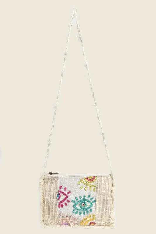 Fame Seed Beaded Eye Pattern Crossbody Bag