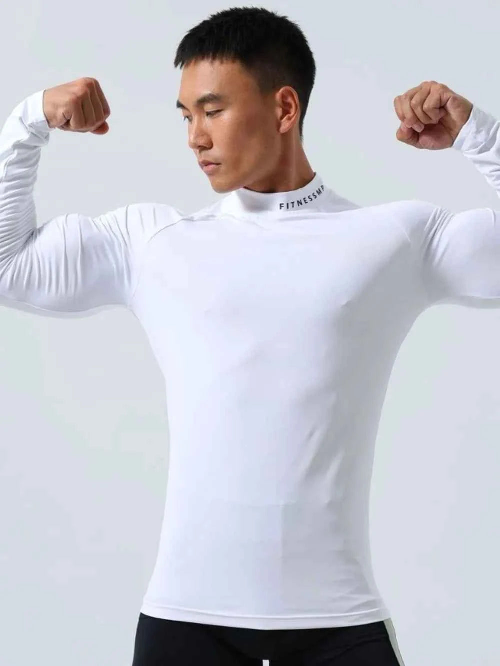 Men's Plus Size Mock Neck Long Sleeve T-Shirt White