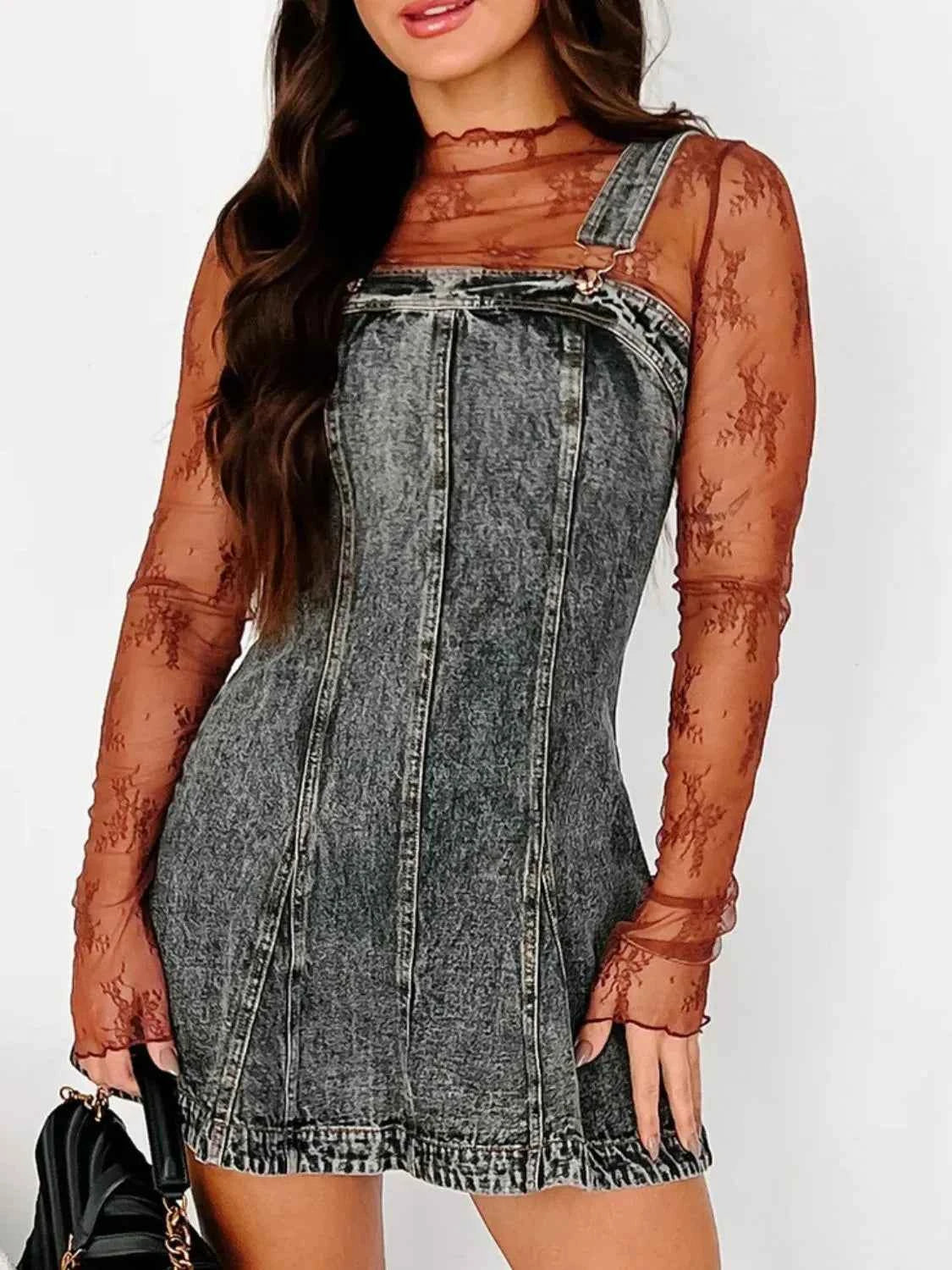 Square Neck Wide Strap Denim Dress