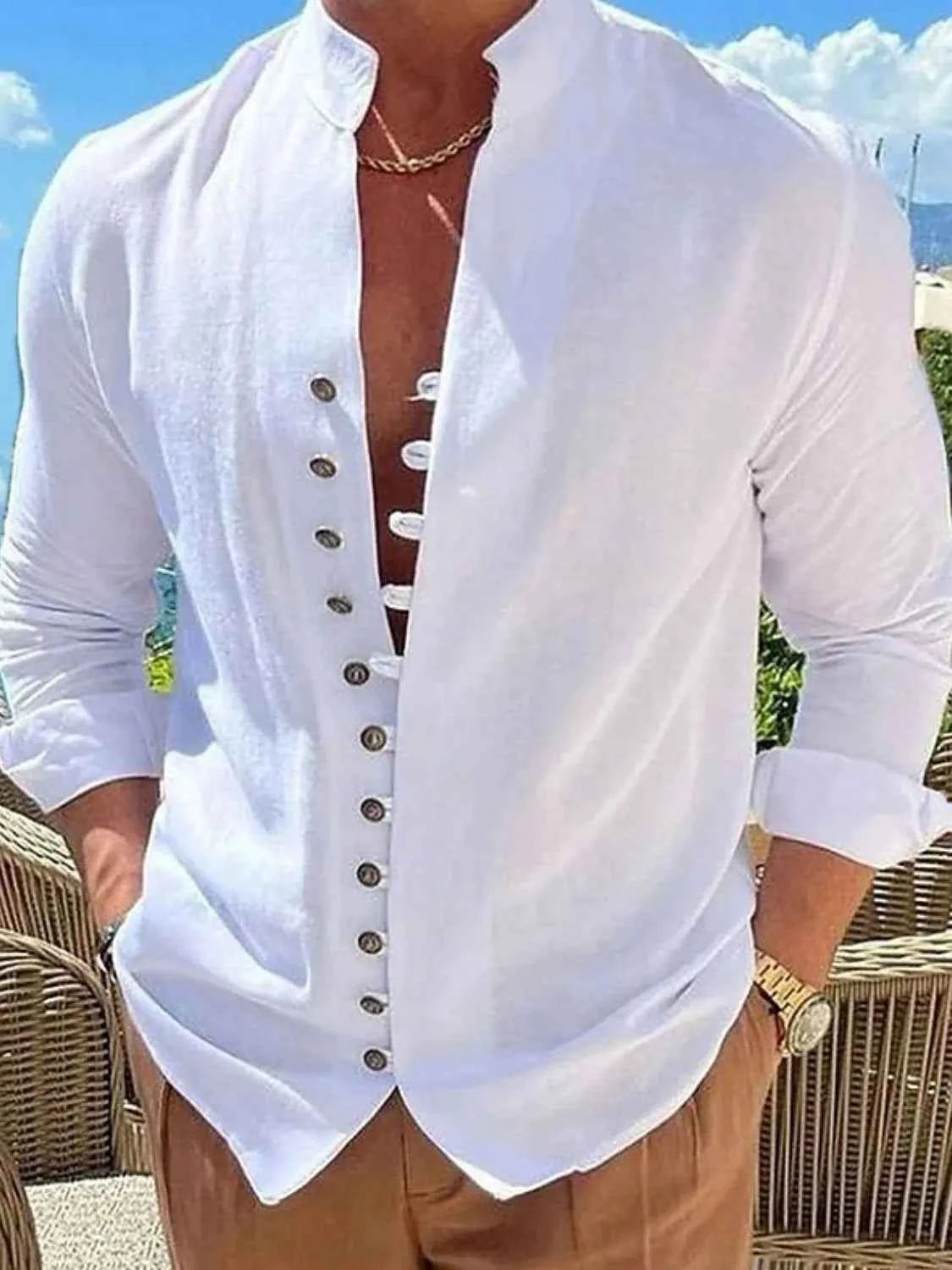 Men's Full Size Button Up Long Sleeve Shirt Plus Size White