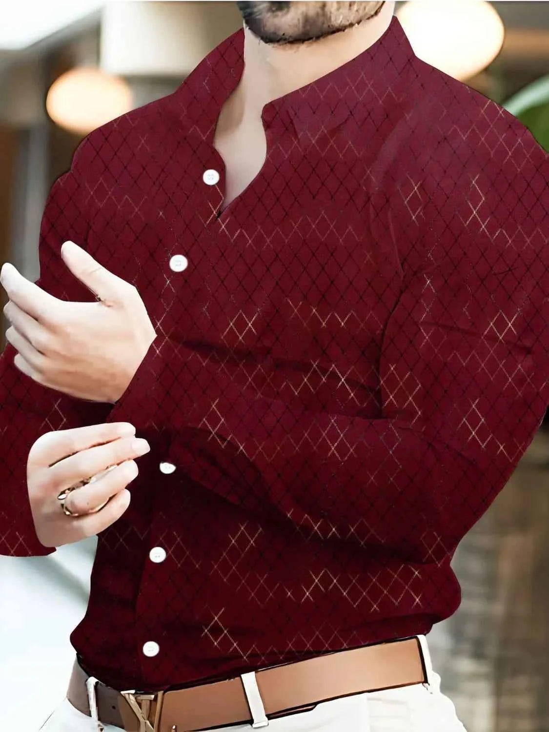 Men's Full Size Button Up Long Sleeve Shirt Plus Size Burgundy