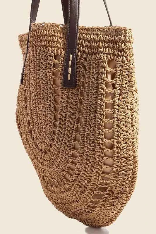 Fame Straw Braided Rounded Tote Bag
