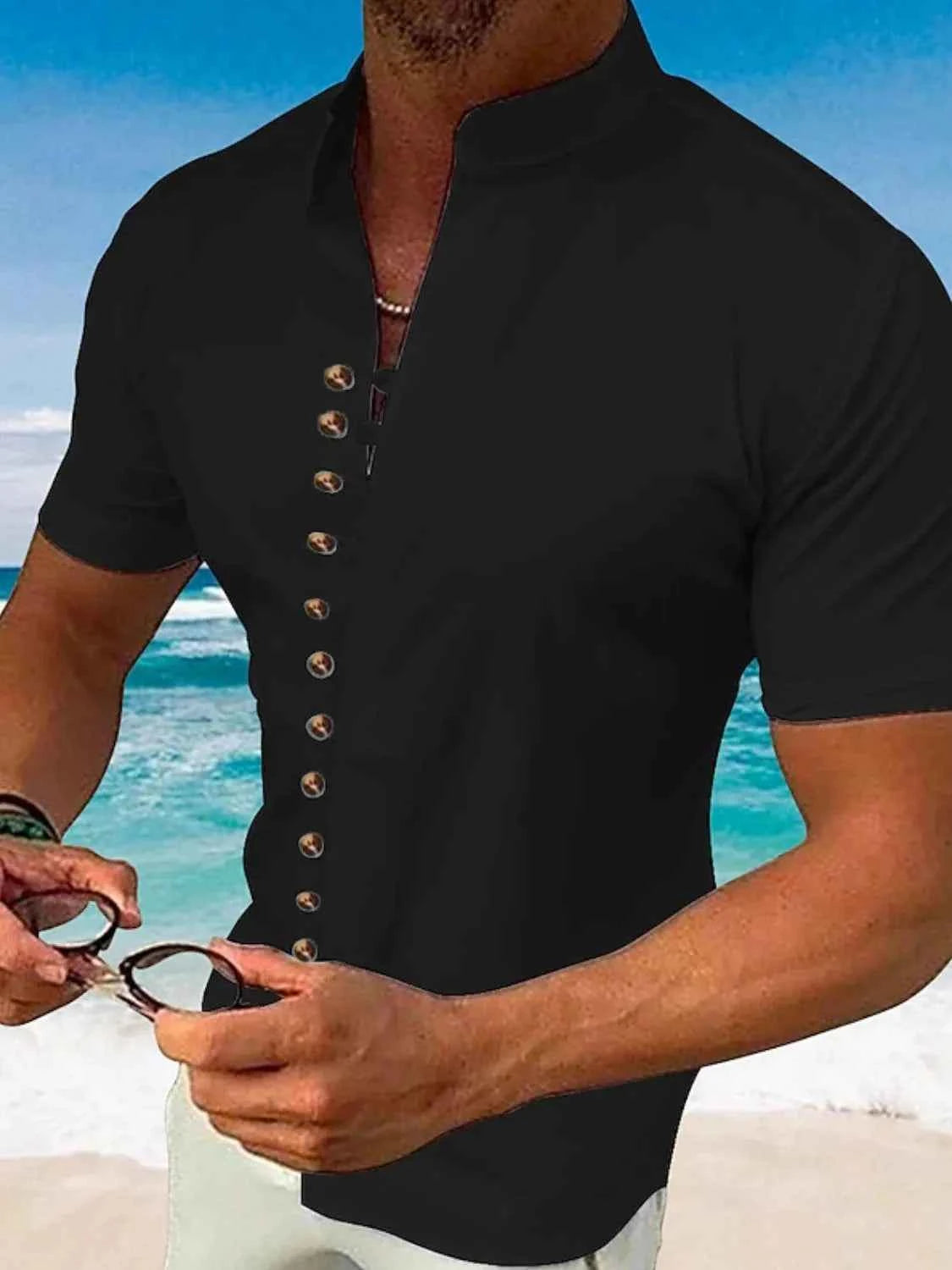 Men's Full Size Button Up Short Sleeve Shirt Plus Size Black