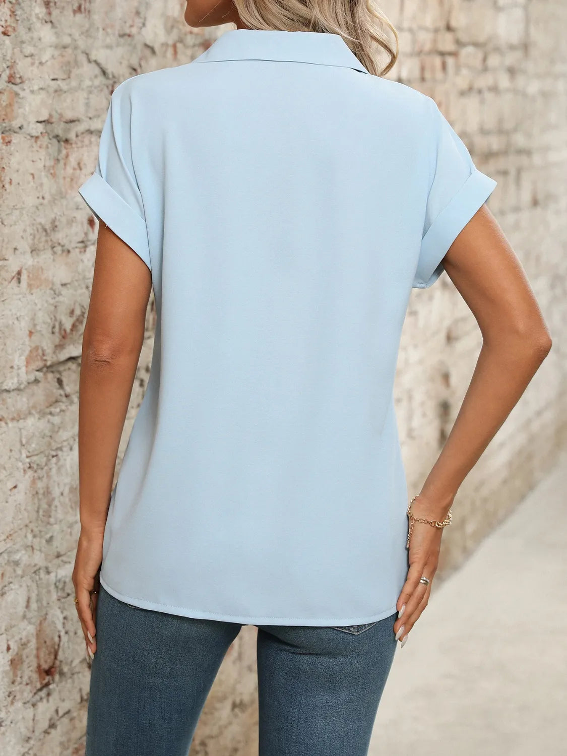 Collared Neck Short Sleeve Blouse