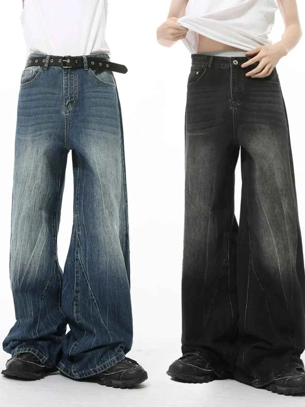 Signature Washed Lightning Pattern Wide Leg Jeans