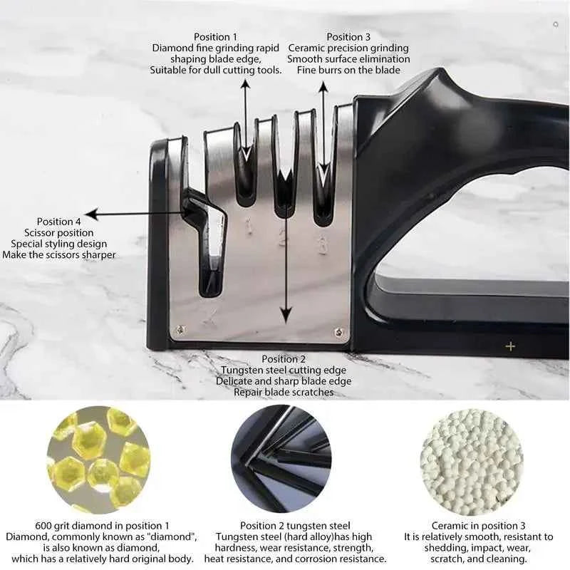 4 segment knife sharpener with diamond, tungsten steel, and ceramic for versatile blade maintenance