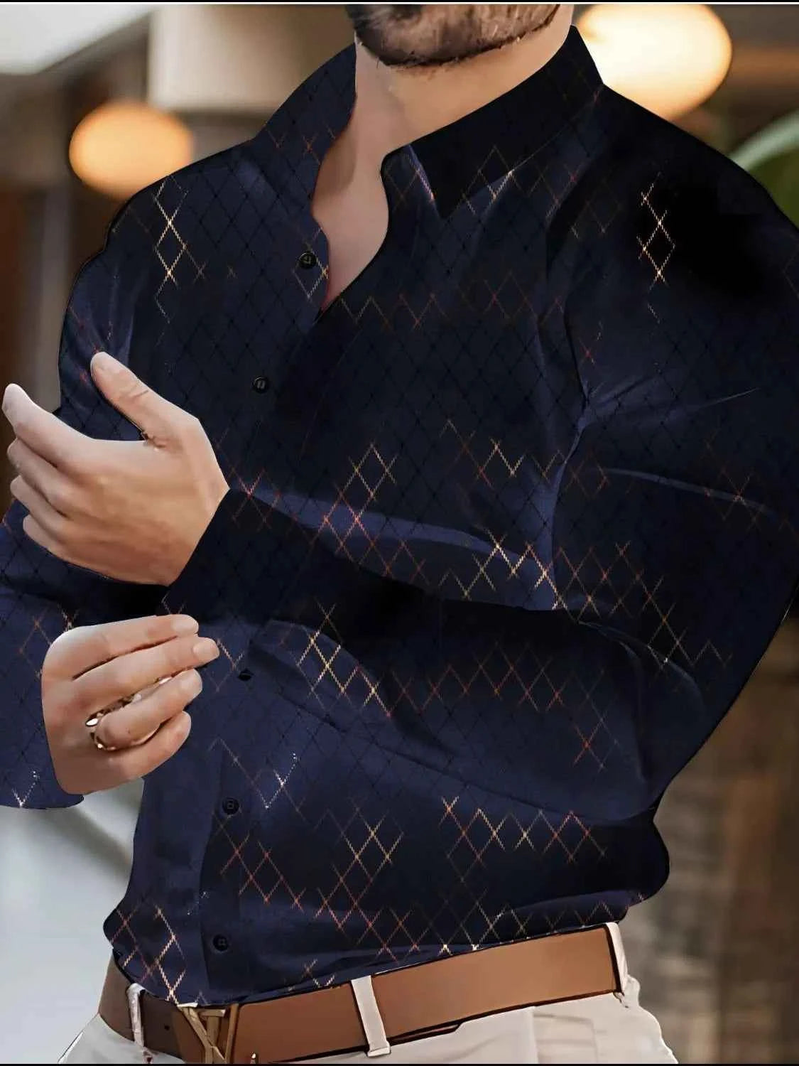 Men's Full Size Button Up Long Sleeve Shirt Plus Size Navy