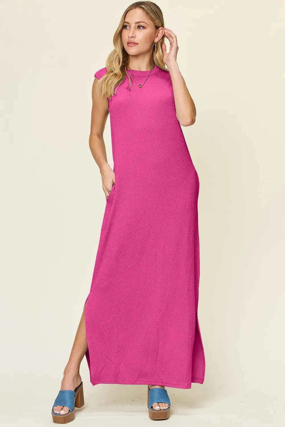 Double Take Full Size Texture Mock Neck Sleeveless Maxi Dress