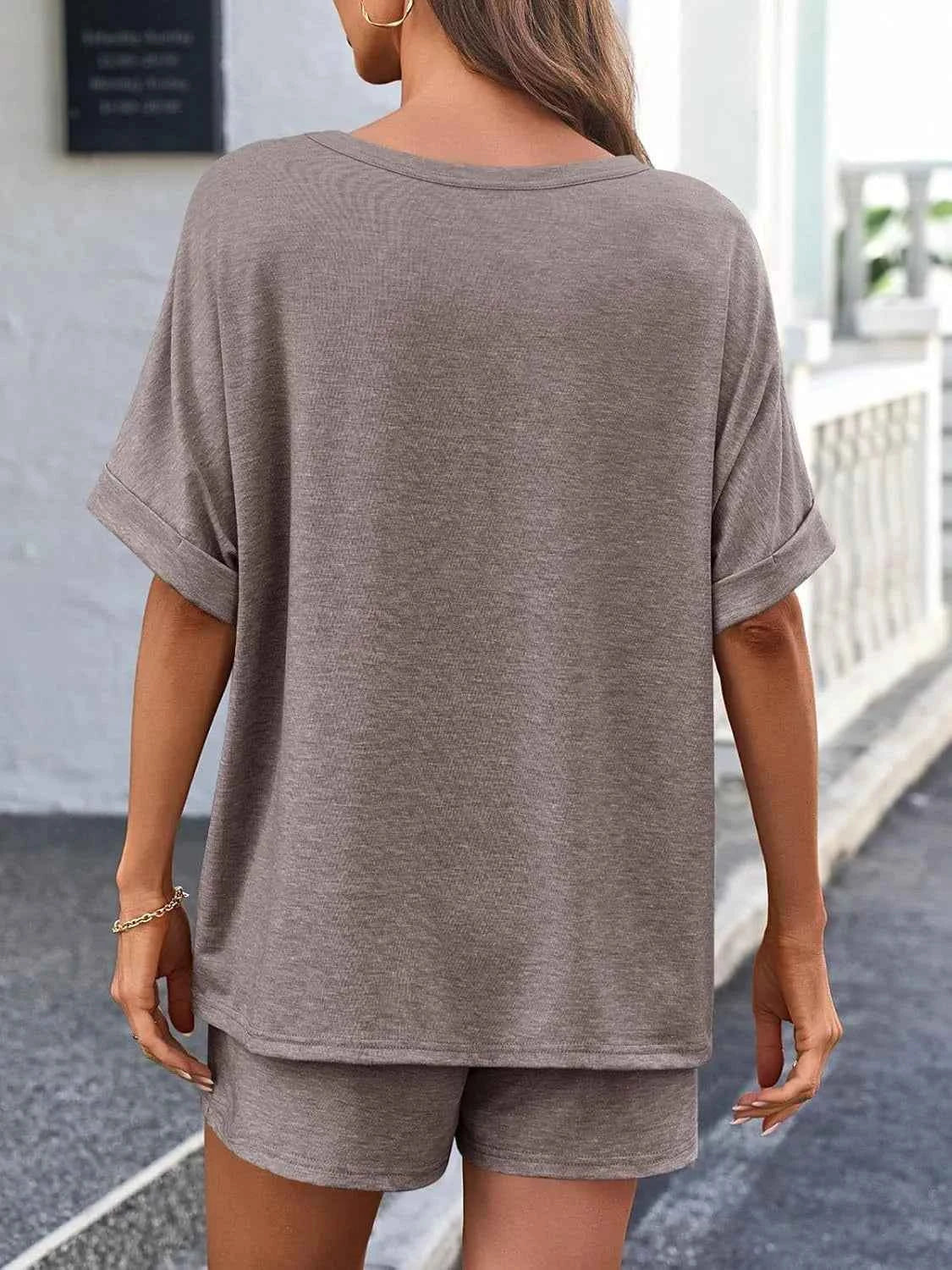 Round Neck Short Sleeve Top and Shorts Set