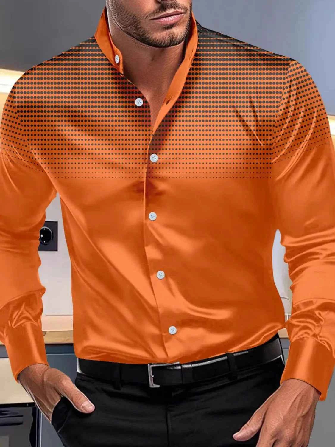 Men's Full Size Button Up Long Sleeve Shirt Plus Size Tangerine