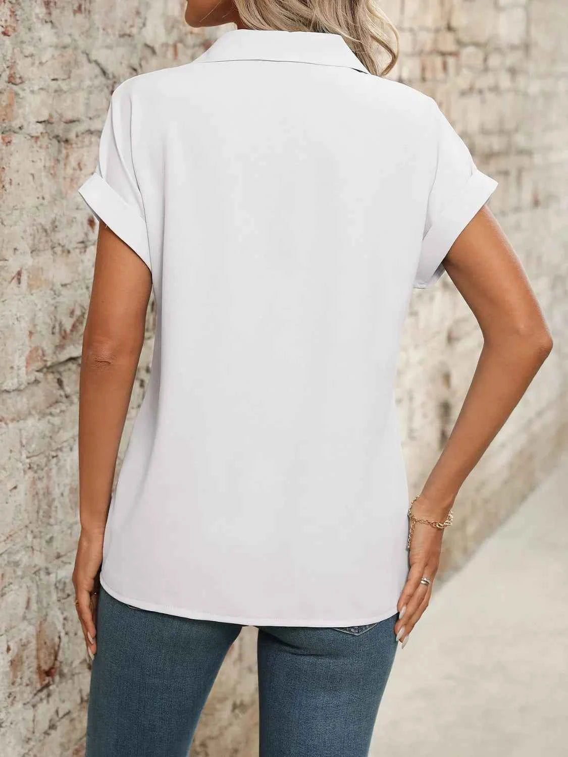 Collared Neck Short Sleeve Blouse