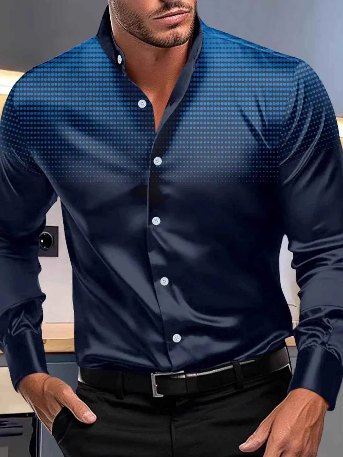 Men's Full Size Button Up Long Sleeve Shirt Plus Size Navy