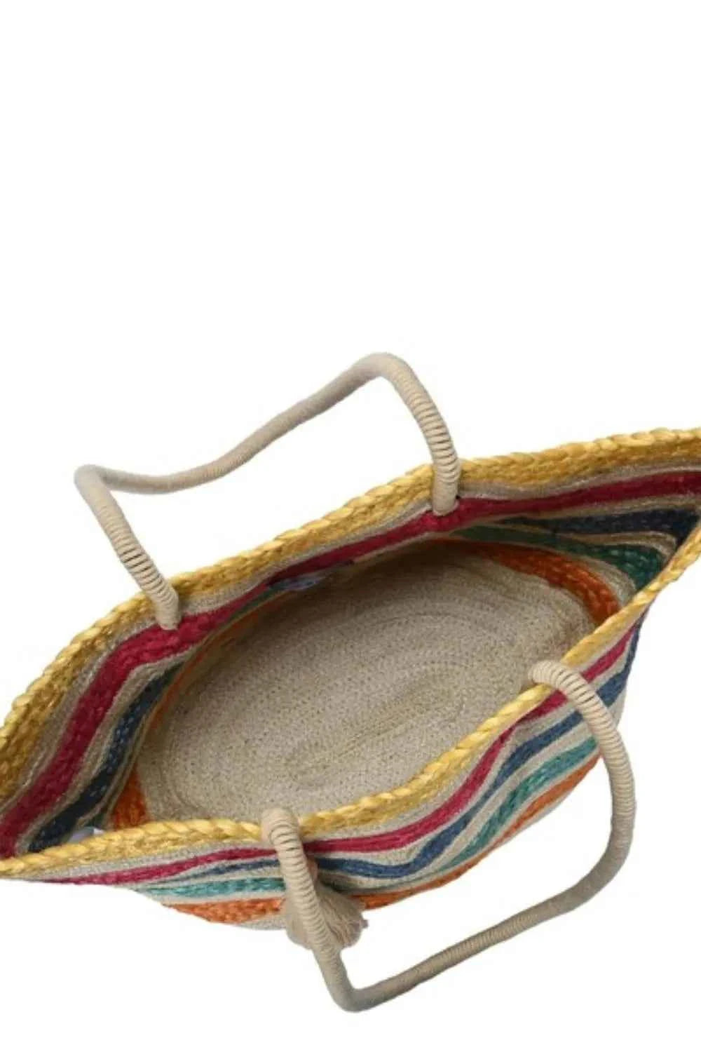 Fame Wavy Rainbow Straw Tote Bag