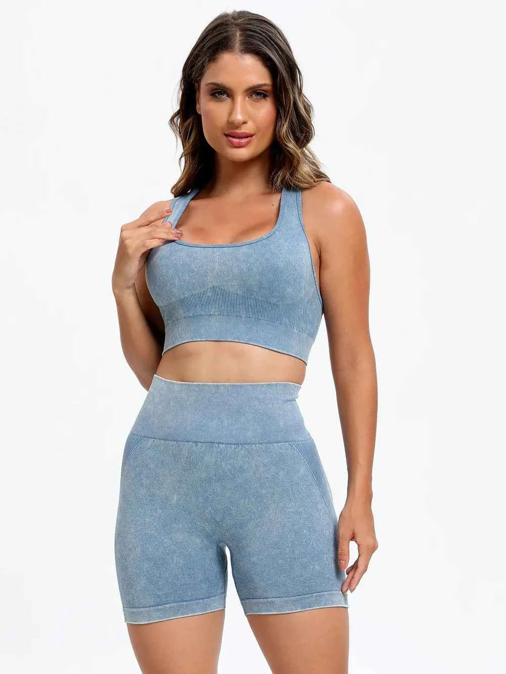 Signature Scoop Neck Wide Strap Top and Shorts Active Set Light Blue S