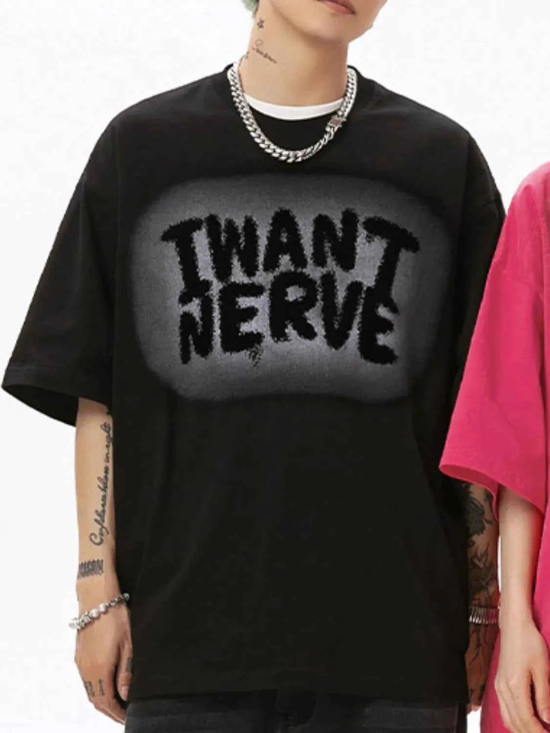 Men's Letter Round Neck Half Sleeve T-Shirt Black