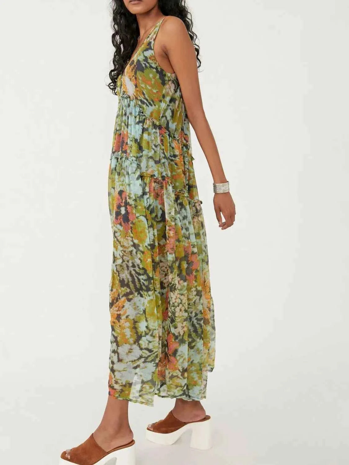 Printed V-Neck Sleeveless Dress