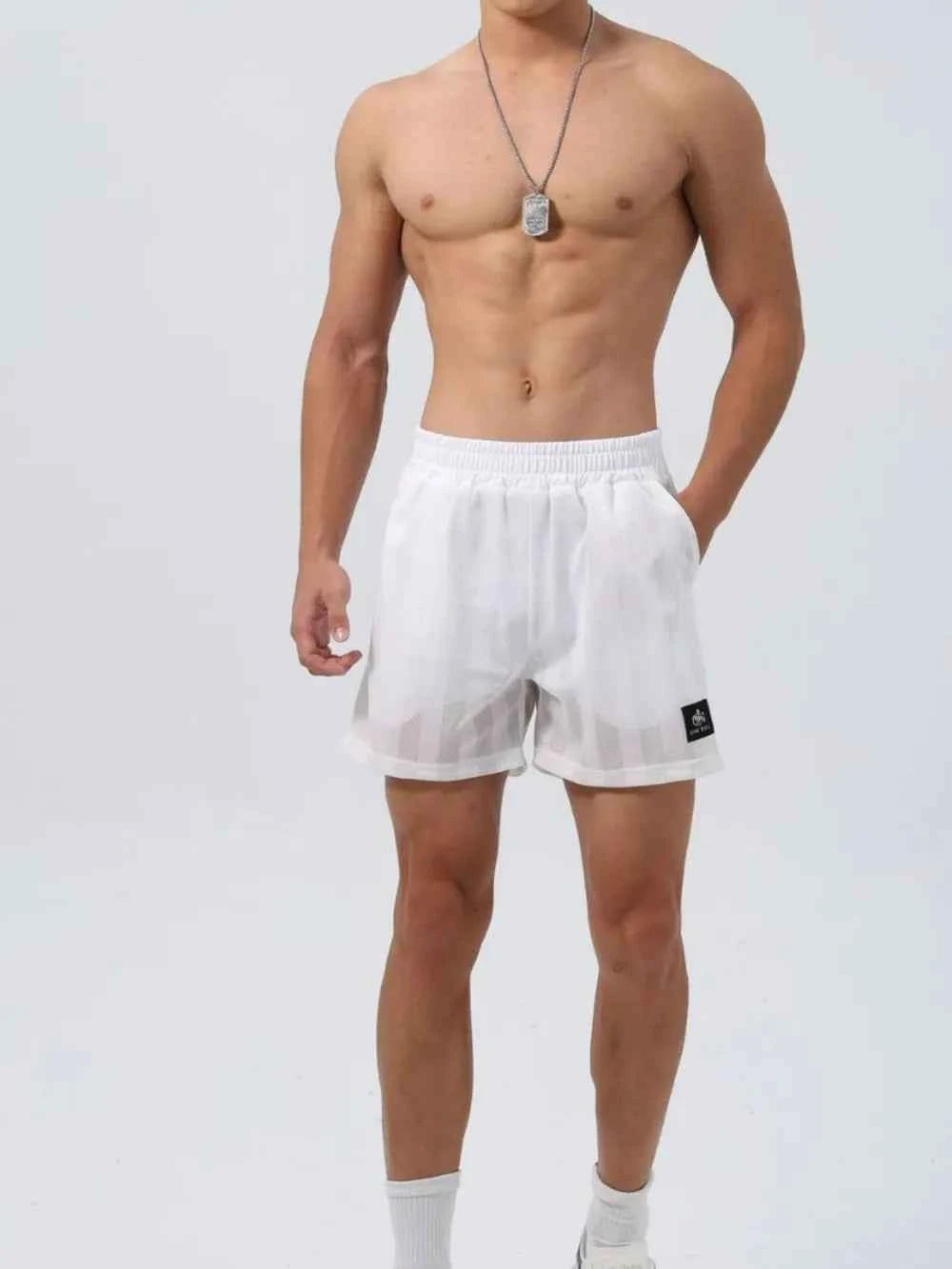 Men's Plus Size Elastic Waist Shorts White