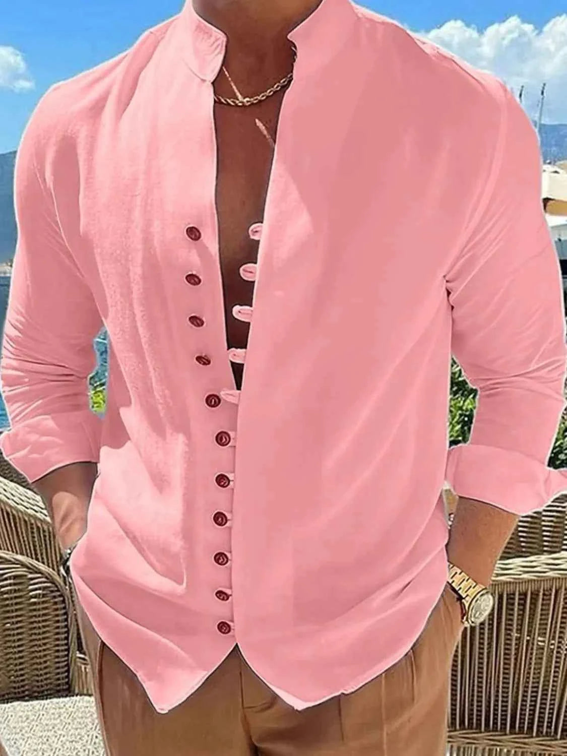 Men's Full Size Button Up Long Sleeve Shirt Plus Size Dusty Pink