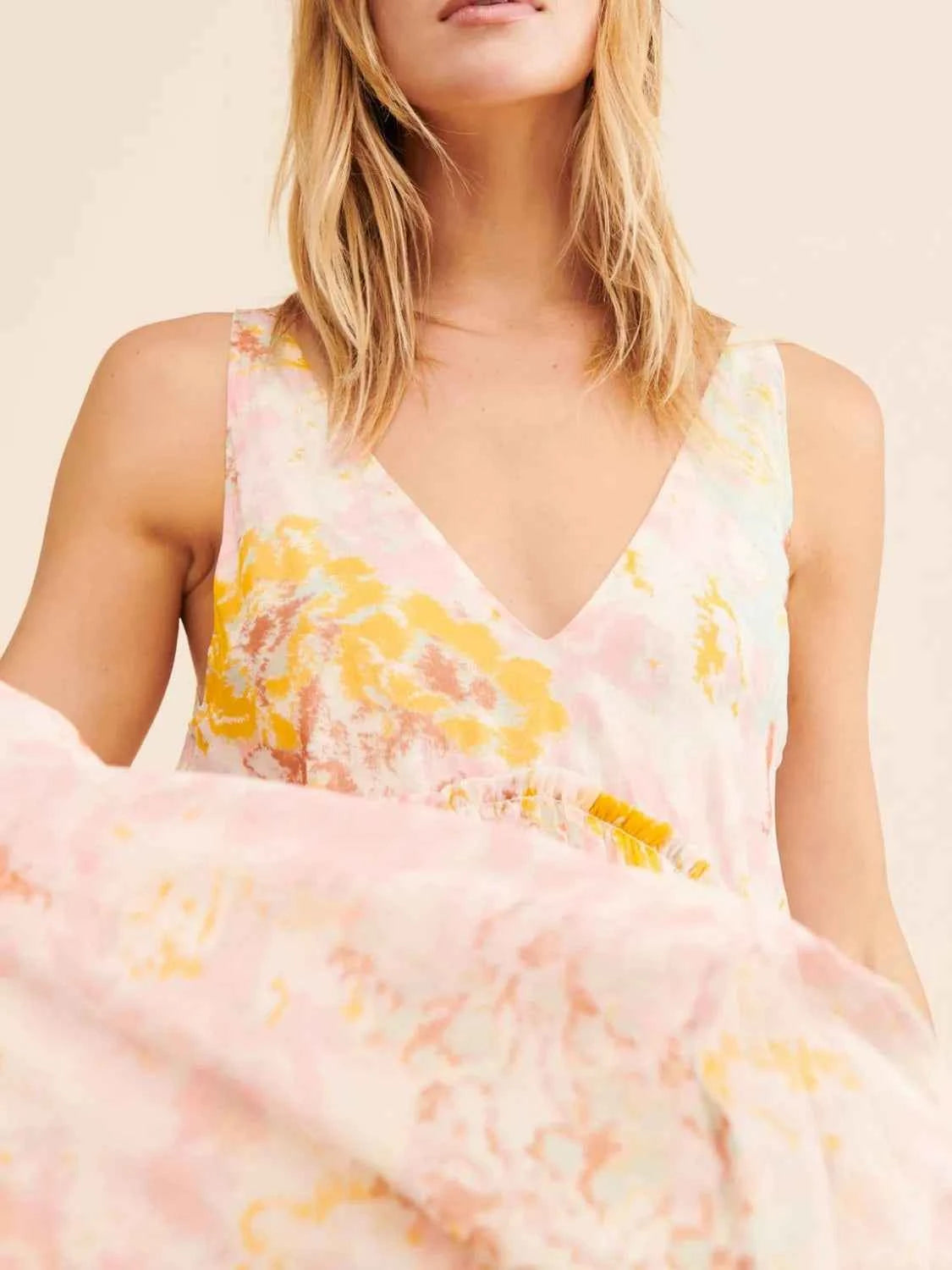 Printed V-Neck Sleeveless Dress