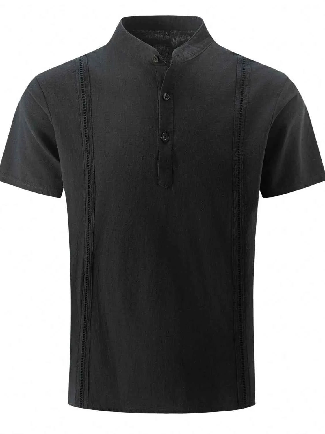 Men's Full Size Button Detail Short Sleeve Shirt Plus Size Black