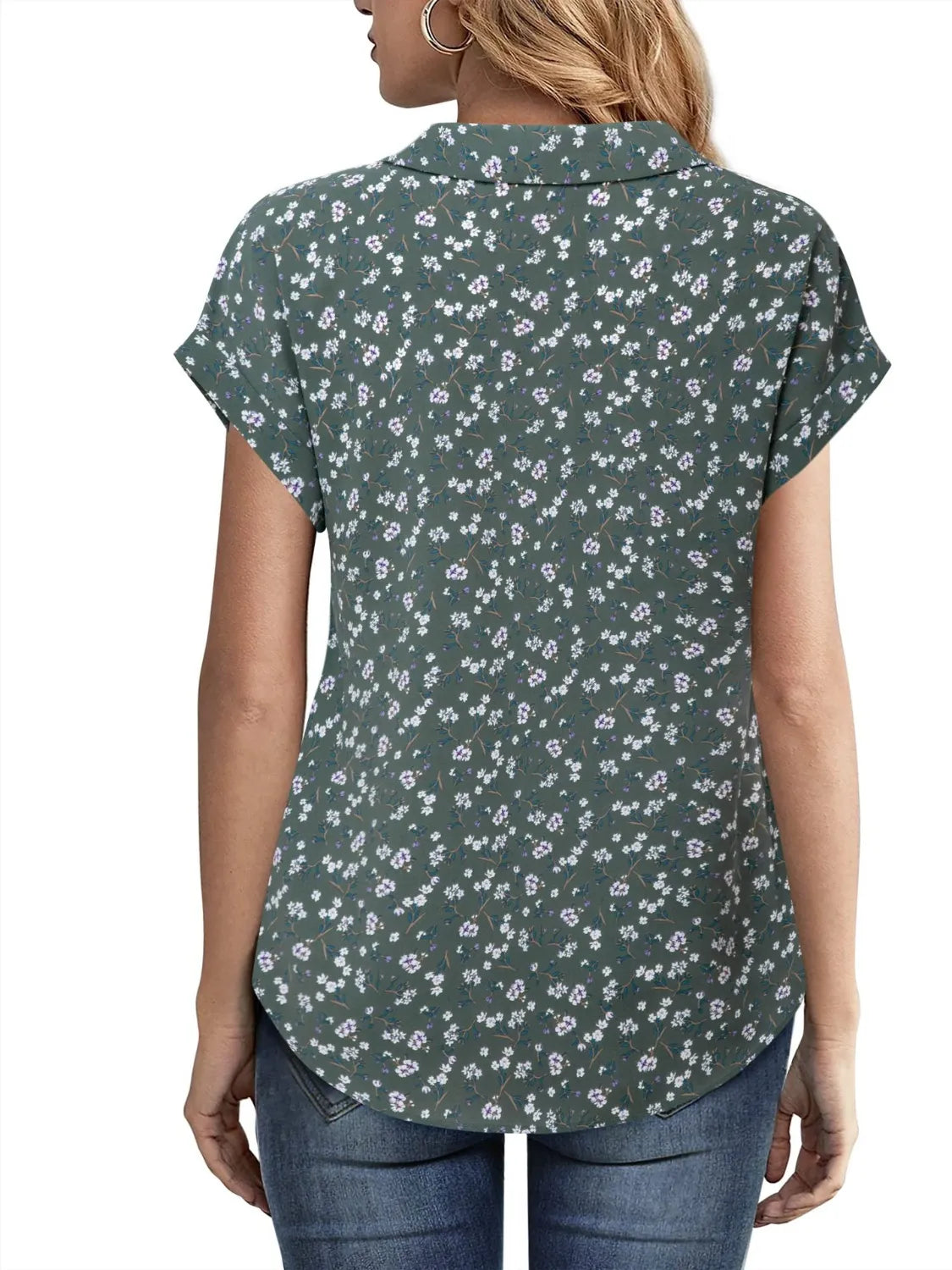 Collared Neck Short Sleeve Blouse