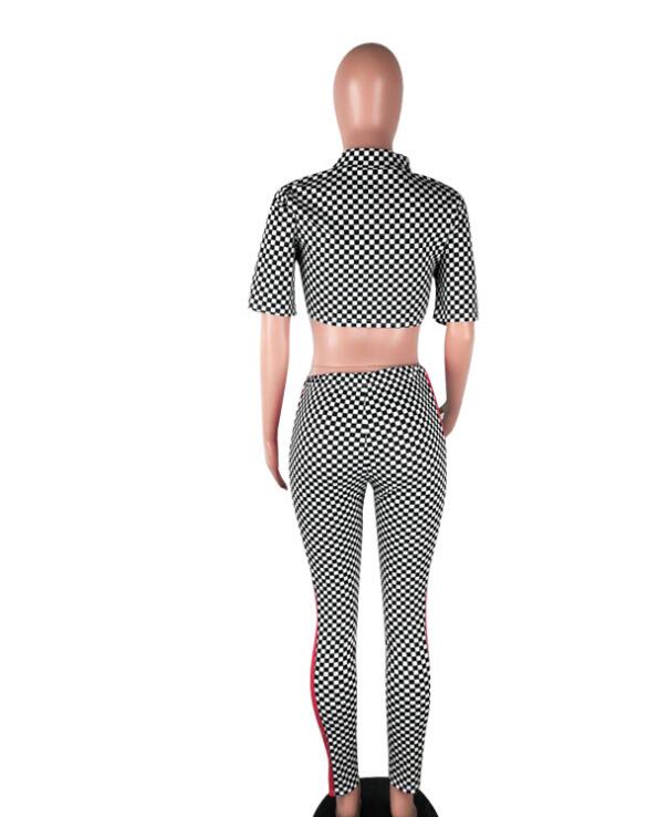 Mock Neck Crop Top and Contrast Tape Pants Set Athleisure 2 Piece Women Sets