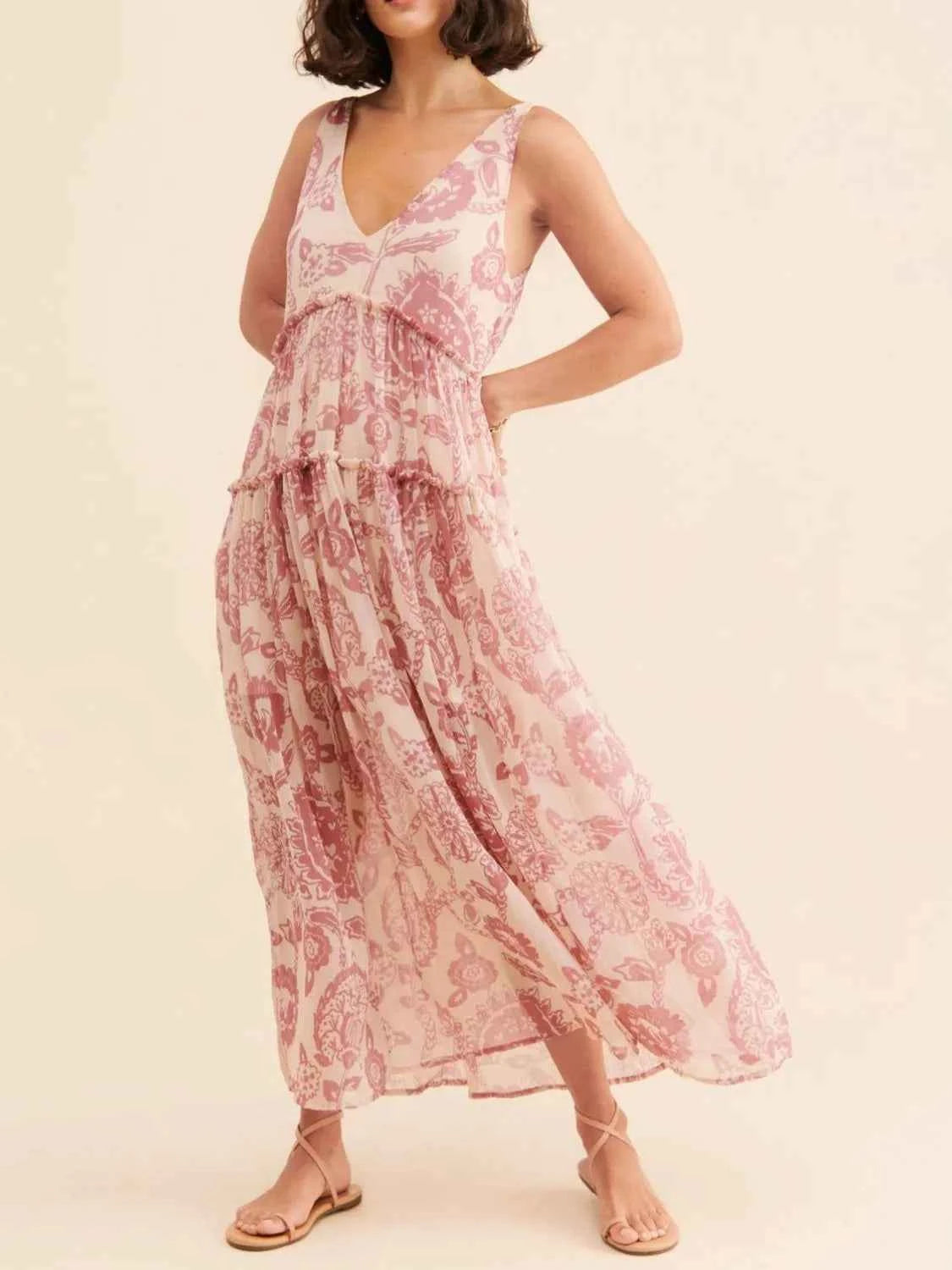 Printed V-Neck Sleeveless Dress