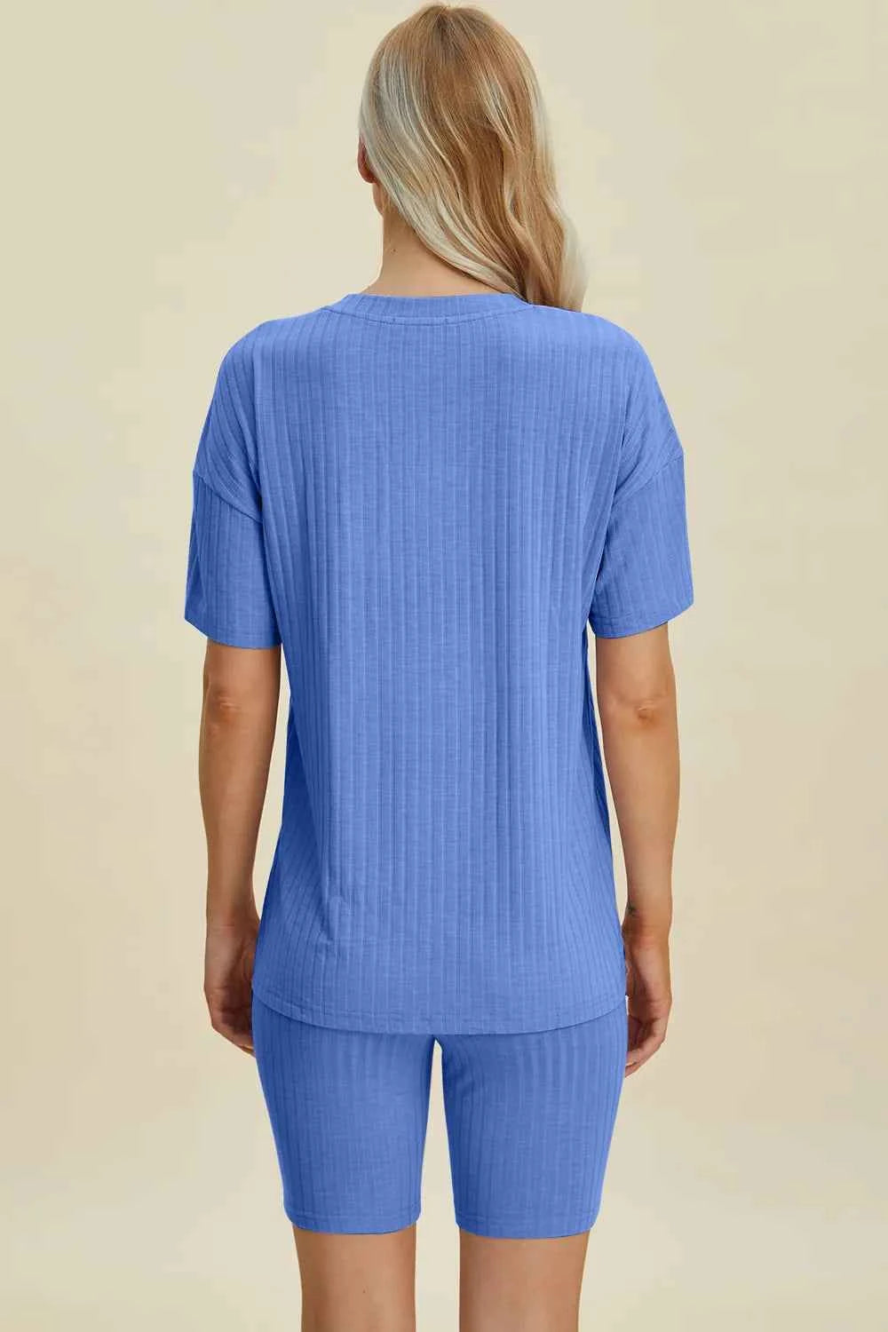 Basic Bae Full Size Ribbed V-Neck Short Sleeve Top and Shorts Set