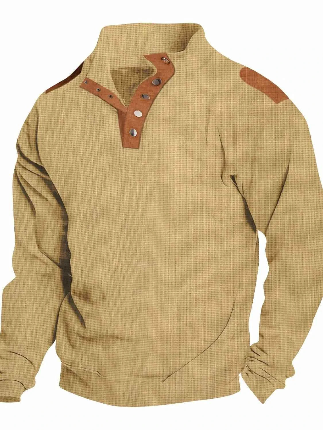 Men's Full Size Quarter Snap Long Sleeve Top Plus Size Tan